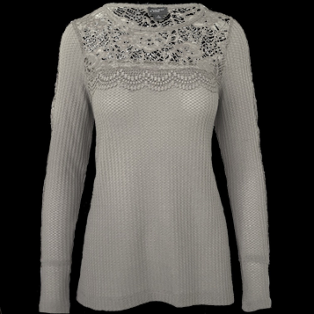 Soft Waffle Knit Tunic Top with Lace Inset